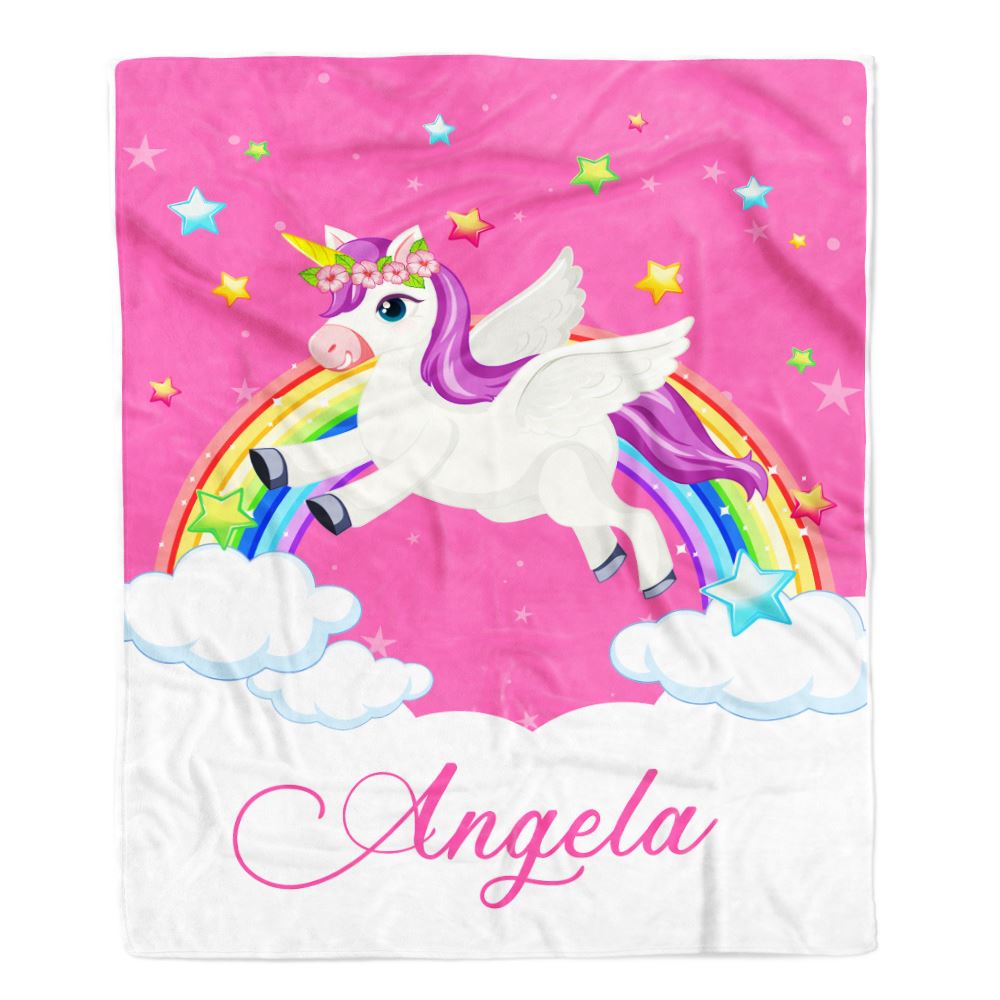 Personalized Baby Blanket Custom Name Magical Rainbow Unicorn For Girl Daughter Granddaughter Niece Birthday Christmas Customized Bed Fleece Throw Blanket | siriusteestore
