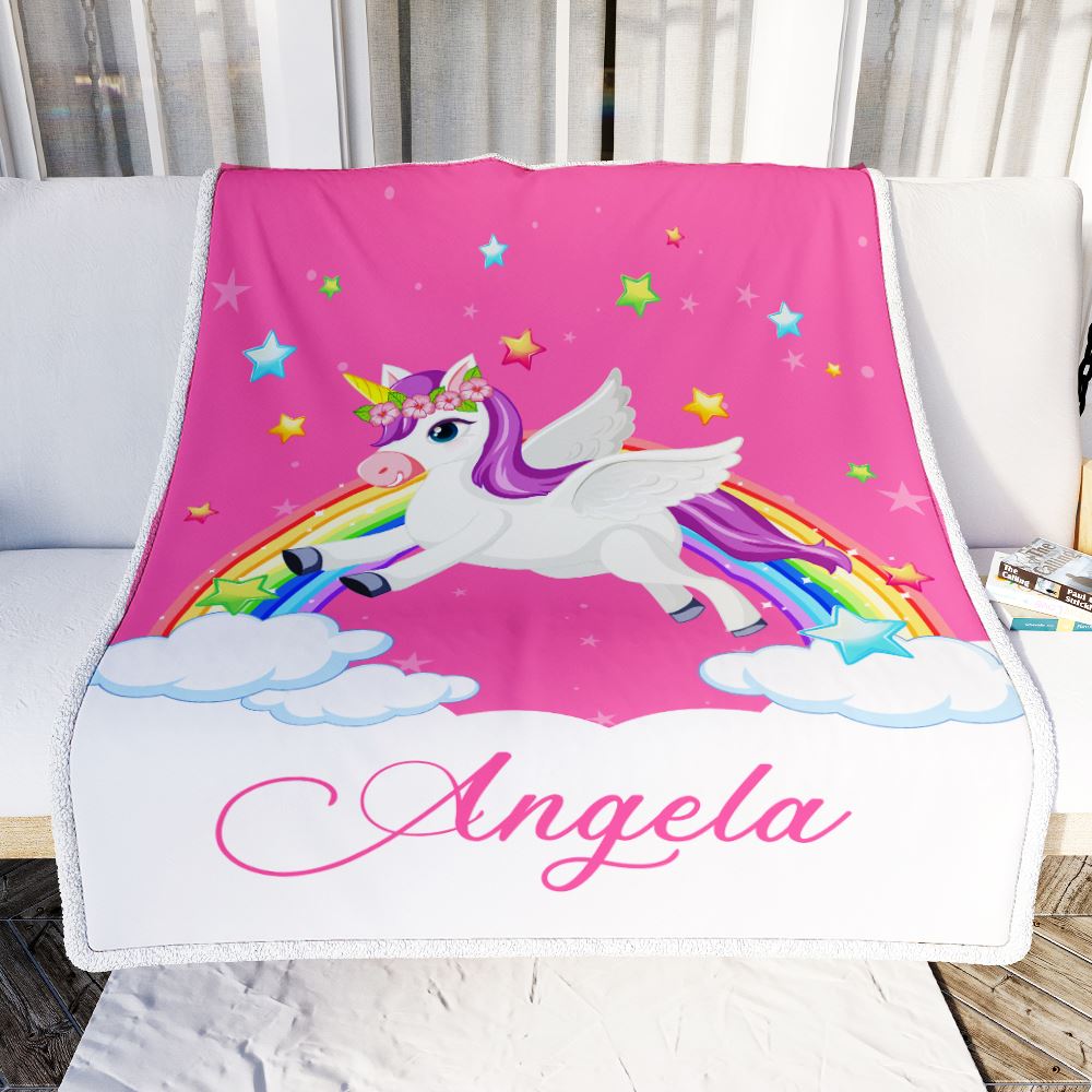 Personalized Baby Blanket Custom Name Magical Rainbow Unicorn For Girl Daughter Granddaughter Niece Birthday Christmas Customized Bed Fleece Throw Blanket | siriusteestore