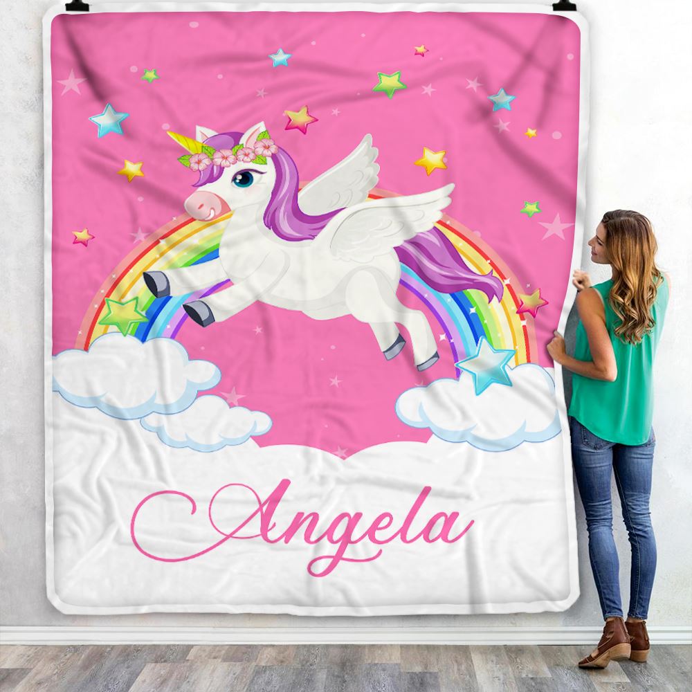 Personalized Baby Blanket Custom Name Magical Rainbow Unicorn For Girl Daughter Granddaughter Niece Birthday Christmas Customized Bed Fleece Throw Blanket | siriusteestore
