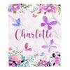 Personalized Baby Blanket Custom With Name For Girl Butterfly Purle Flower Kid Daughter Granddaughter Niece Birthday Customized Christmas Fleece Blanket | siriusteestore