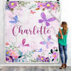 Personalized Baby Blanket Custom With Name For Girl Butterfly Purle Flower Kid Daughter Granddaughter Niece Birthday Customized Christmas Fleece Blanket | siriusteestore
