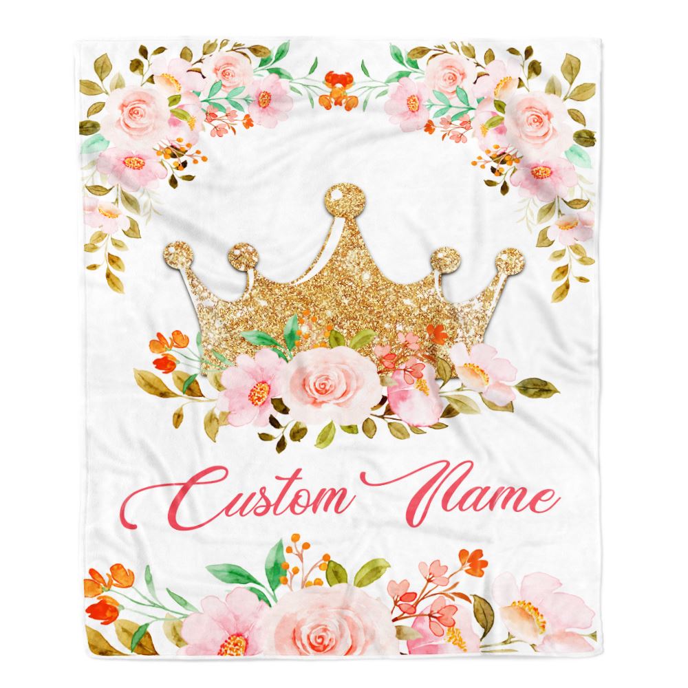 Personalized Baby Blanket With Custom Name Newborn Flower Crown For Girl Daughter Niece Granddaughter Birthday Christmas Customized Bed Fleece Throw Blanket | siriusteestore