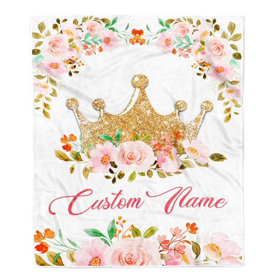 Personalized Baby Blanket With Custom Name Newborn Flower Crown For Girl Daughter Niece Granddaughter Birthday Christmas Customized Bed Fleece Throw Blanket | siriusteestore