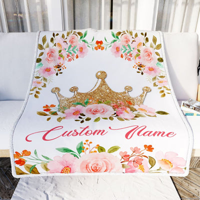Personalized Baby Blanket With Custom Name Newborn Flower Crown For Girl Daughter Niece Granddaughter Birthday Christmas Customized Bed Fleece Throw Blanket | siriusteestore