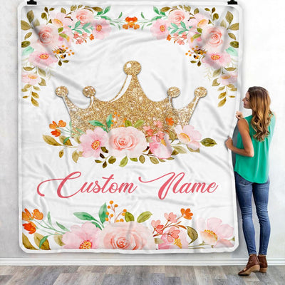 Personalized Baby Blanket With Custom Name Newborn Flower Crown For Girl Daughter Niece Granddaughter Birthday Christmas Customized Bed Fleece Throw Blanket | siriusteestore