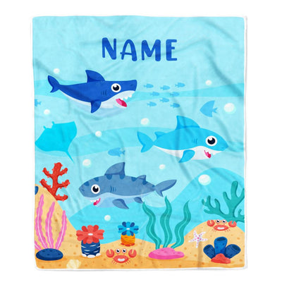 Personalized Baby Blanket With Custom Name Ocean Cute Shark for Baby Girls Boys Kids Newborn Daughter Granddaughter Niece Birthday Bed Fleece Throw Blanket | siriusteestore