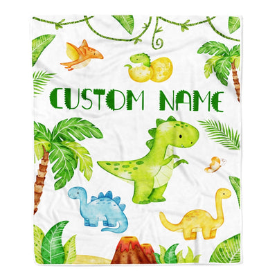 Personalized Baby Blanket With Name Custom For Baby Boy Cute Dinosaur Newborn Children Kids Son Grandson Nephew Birthday Christmas Customized Fleece Blanket | siriusteestore