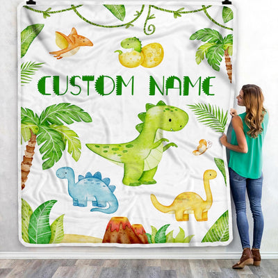 Personalized Baby Blanket With Name Custom For Baby Boy Cute Dinosaur Newborn Children Kids Son Grandson Nephew Birthday Christmas Customized Fleece Blanket | siriusteestore