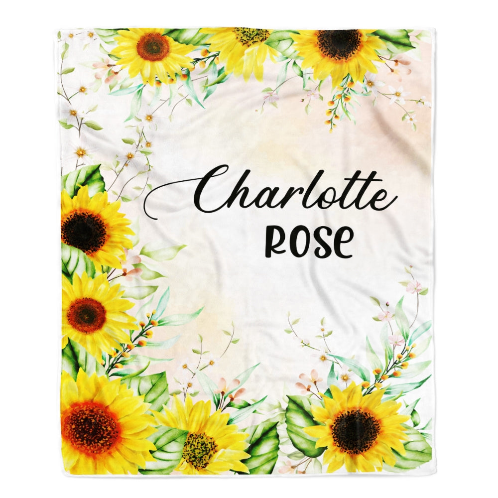 Personalized Baby Blanket With Name Custom For Girls Sunflower Baby Customized Cobijas Para Bebe Niña Daughter Granddaughter Niece Birthday Fleece Blanket | siriusteestore