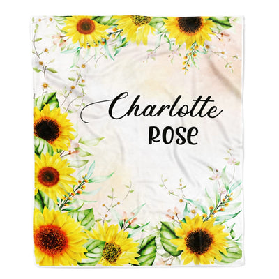 Personalized Baby Blanket With Name Custom For Girls Sunflower Baby Customized Cobijas Para Bebe Niña Daughter Granddaughter Niece Birthday Fleece Blanket | siriusteestore