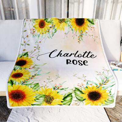 Personalized Baby Blanket With Name Custom For Girls Sunflower Baby Customized Cobijas Para Bebe Niña Daughter Granddaughter Niece Birthday Fleece Blanket | siriusteestore