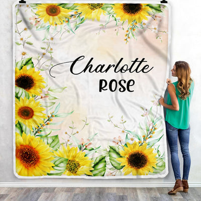 Personalized Baby Blanket With Name Custom For Girls Sunflower Baby Customized Cobijas Para Bebe Niña Daughter Granddaughter Niece Birthday Fleece Blanket | siriusteestore
