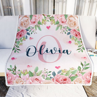 Personalized Baby Blanket With Name Custom Pink Flower Floral Girl Newborn Daughter Niece Granddaughter Birthday Christmas Customized Bed Fleece Throw Blanket | siriusteestore