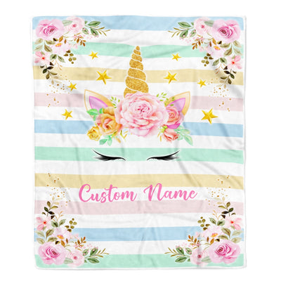 Personalized Baby Blanket With Name For Girl Unicron Baby Girl Flower Kid Children Daughter Granddaughter Niece Birthday Customized Christmas Fleece Blanket | siriusteestore