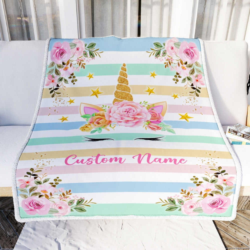 Personalized Baby Blanket With Name For Girl Unicron Baby Girl Flower Kid Children Daughter Granddaughter Niece Birthday Customized Christmas Fleece Blanket | siriusteestore