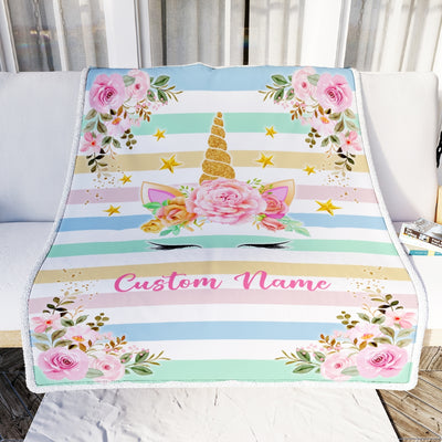 Personalized Baby Blanket With Name For Girl Unicron Baby Girl Flower Kid Children Daughter Granddaughter Niece Birthday Customized Christmas Fleece Blanket | siriusteestore