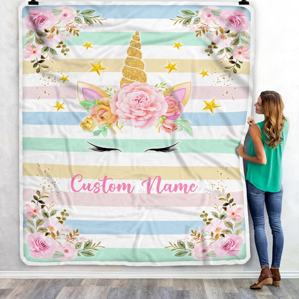 Personalized Baby Blanket With Name For Girl Unicron Baby Girl Flower Kid Children Daughter Granddaughter Niece Birthday Customized Christmas Fleece Blanket | siriusteestore