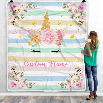 Personalized Baby Blanket With Name For Girl Unicron Baby Girl Flower Kid Children Daughter Granddaughter Niece Birthday Customized Christmas Fleece Blanket | siriusteestore