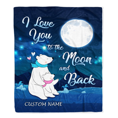 Personalized Baby Blanket With Name I Love You To The Moon Polar Bears Newborn Son Daughter Niece Granddaughter Birthday Christmas Customized Fleece Blanket | siriusteestore
