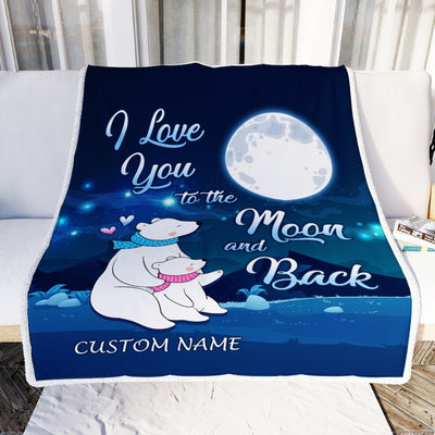 Personalized Baby Blanket With Name I Love You To The Moon Polar Bears Newborn Son Daughter Niece Granddaughter Birthday Christmas Customized Fleece Blanket | siriusteestore