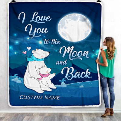 Personalized Baby Blanket With Name I Love You To The Moon Polar Bears Newborn Son Daughter Niece Granddaughter Birthday Christmas Customized Fleece Blanket | siriusteestore