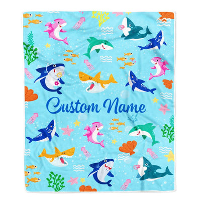 Personalized Baby Blanket for Baby Boys Girls With Custom Name Cute Lovely Shark Kids Newborn Daughter Granddaughter Niece Birthday Bed Fleece Throw Blanket | siriusteestore
