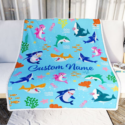 Personalized Baby Blanket for Baby Boys Girls With Custom Name Cute Lovely Shark Kids Newborn Daughter Granddaughter Niece Birthday Bed Fleece Throw Blanket | siriusteestore