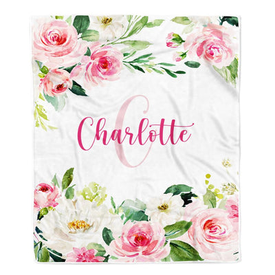 Personalized Baby Blanket for Girls with Name Pink Flower Custom Baby Newborn Daughter Granddaughter Niece Birthday Christmas Customized Bed Fleece Blanket | siriusteestore