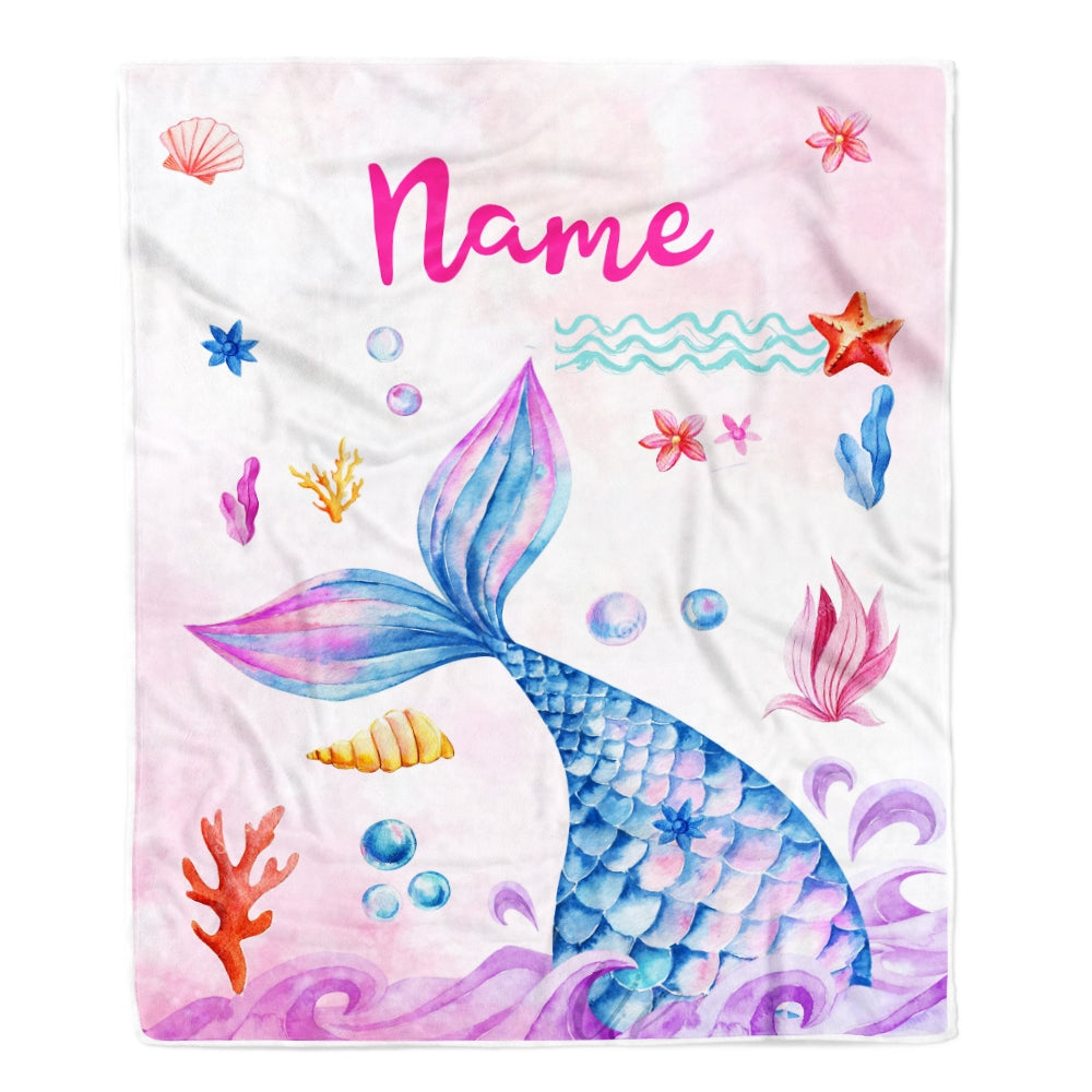 Personalized Baby Girl Blanket Cute Mermaid Design for Kids Newborn Daughter Granddaughter Niece From Mom Aunt Birthday Customized Christmas Fleece Blanket | siriusteestore