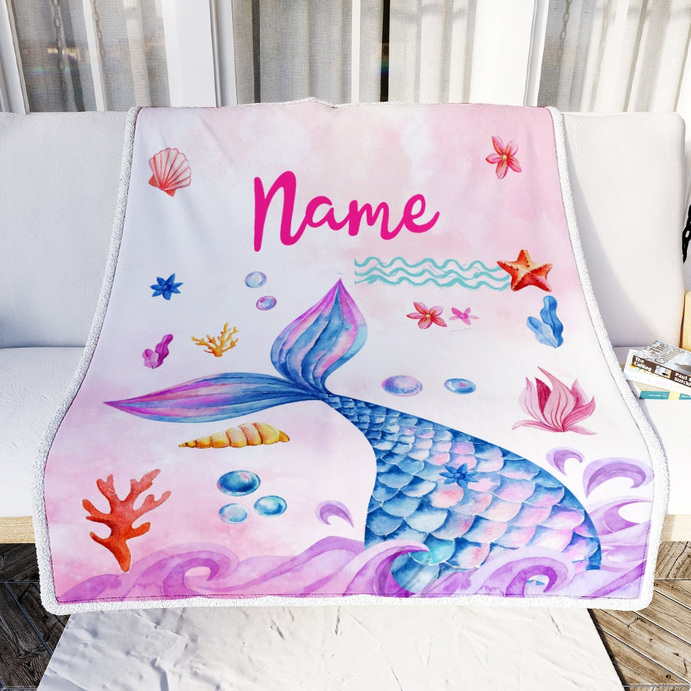 Personalized Baby Girl Blanket Cute Mermaid Design for Kids Newborn Daughter Granddaughter Niece From Mom Aunt Birthday Customized Christmas Fleece Blanket | siriusteestore