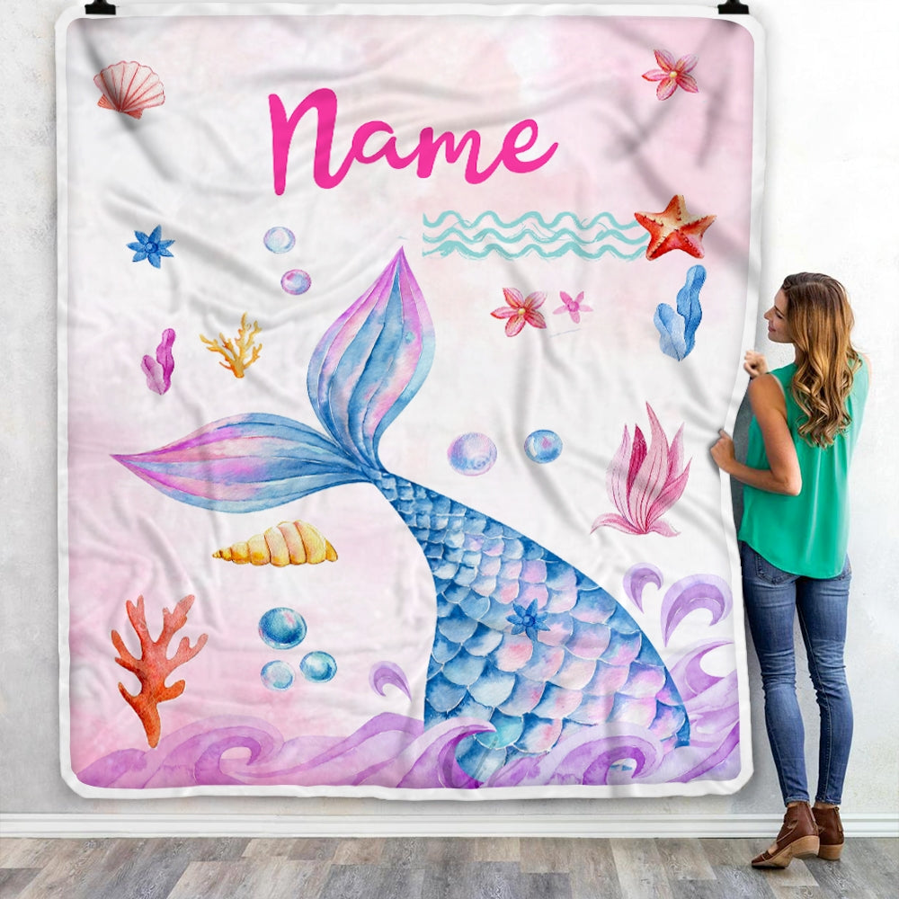 Personalized Baby Girl Blanket Cute Mermaid Design for Kids Newborn Daughter Granddaughter Niece From Mom Aunt Birthday Customized Christmas Fleece Blanket | siriusteestore