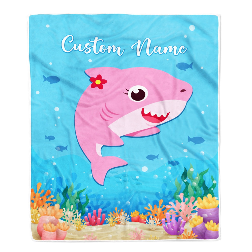 Personalized Baby Girl Blanket Cute Shark Design for Kids Newborn Daughter Granddaughter Niece From Mom Aunt Birthday Customized Christmas Fleece Blanket | siriusteestore