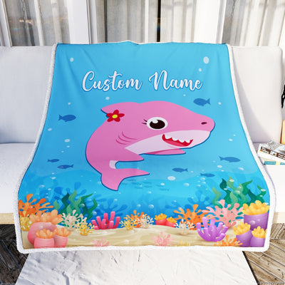 Personalized Baby Girl Blanket Cute Shark Design for Kids Newborn Daughter Granddaughter Niece From Mom Aunt Birthday Customized Christmas Fleece Blanket | siriusteestore