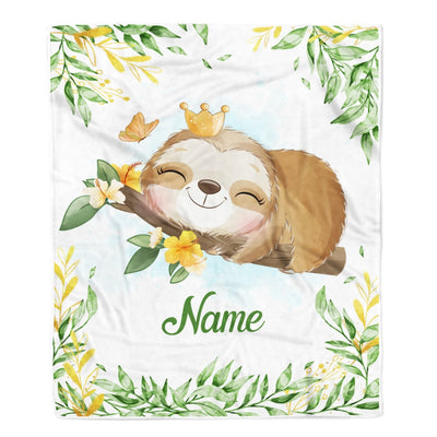 Personalized Baby Girl Blanket Cute Sloths Design For Kids Newborn Daughter Granddaughter Niece From Mom Aunt Birthday Christmas Customized Fleece Blanket | siriusteestore