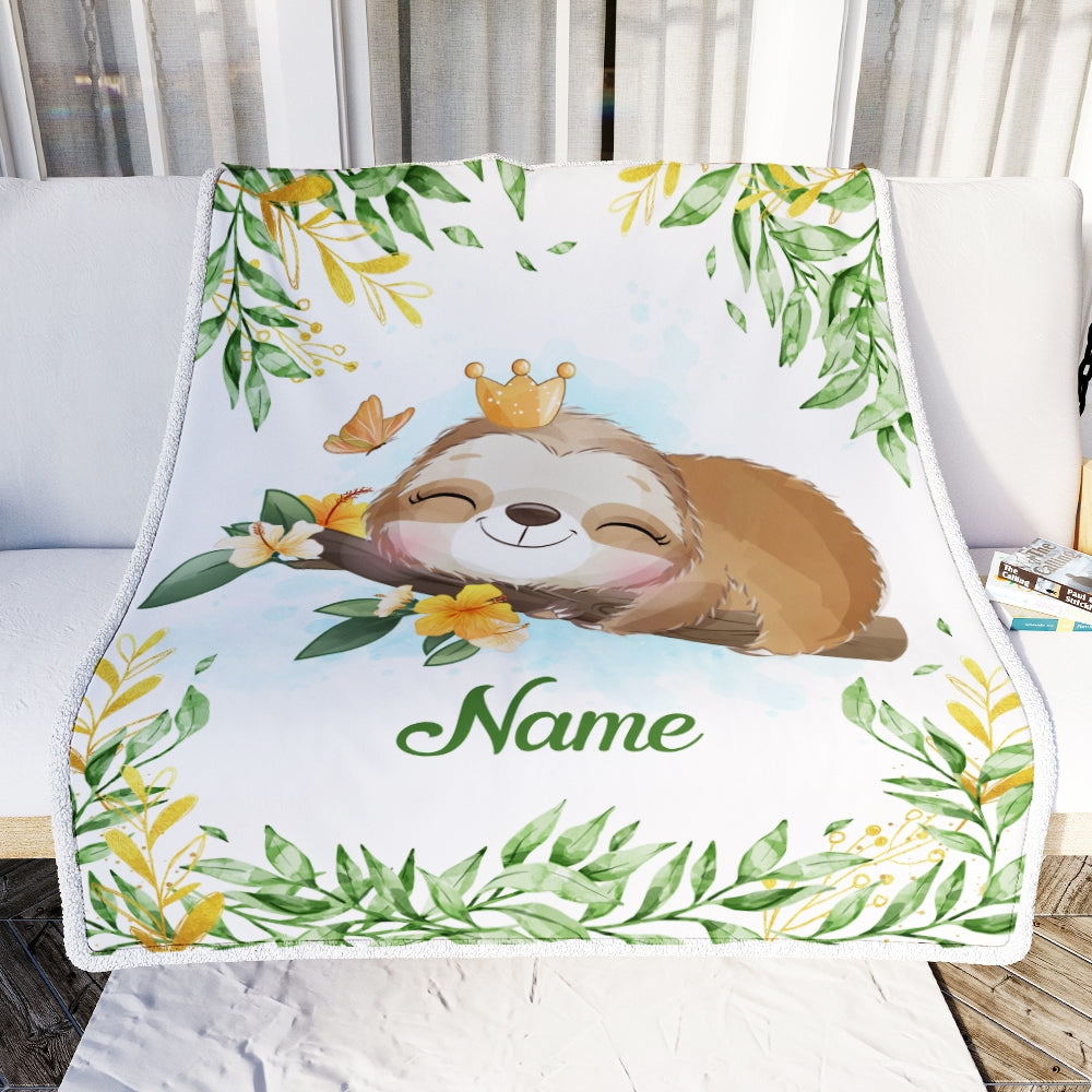 Personalized Baby Girl Blanket Cute Sloths Design For Kids Newborn Daughter Granddaughter Niece From Mom Aunt Birthday Christmas Customized Fleece Blanket | siriusteestore