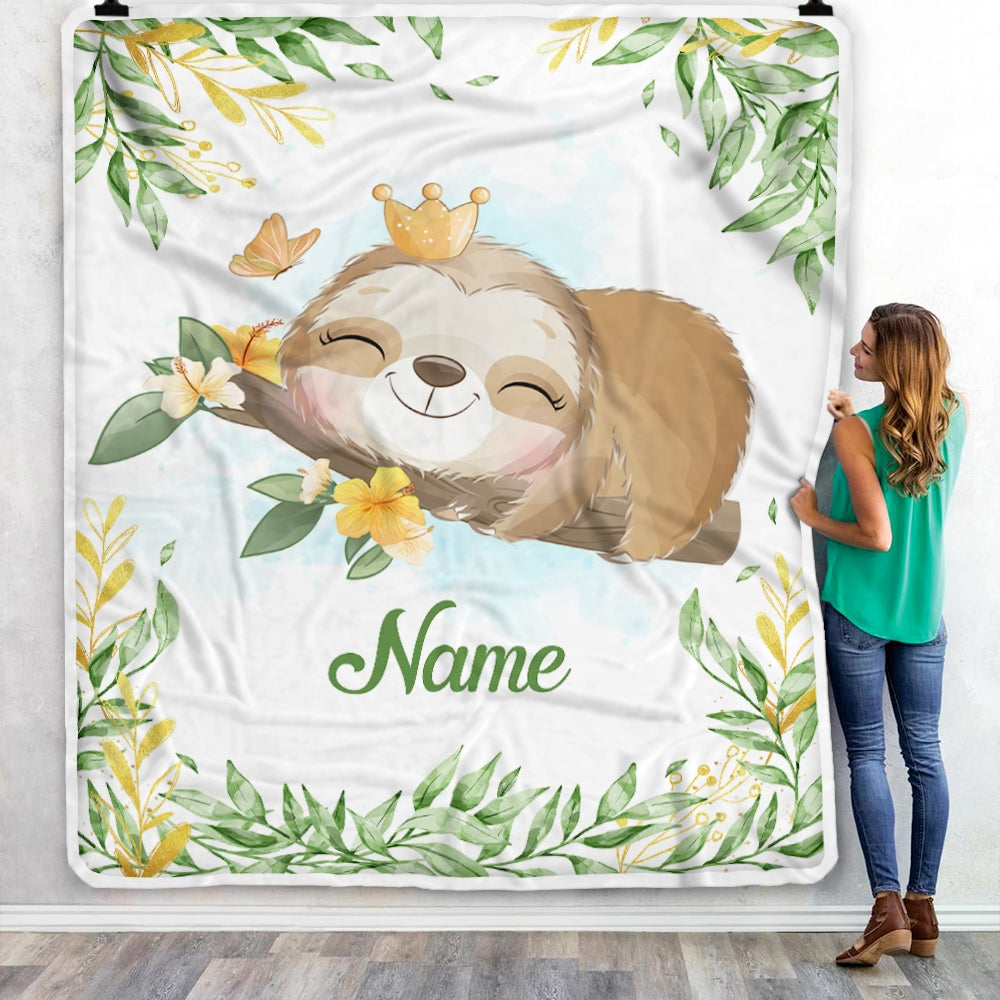 Personalized Baby Girl Blanket Cute Sloths Design For Kids Newborn Daughter Granddaughter Niece From Mom Aunt Birthday Christmas Customized Fleece Blanket | siriusteestore