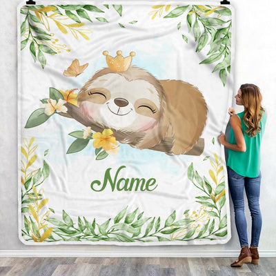 Personalized Baby Girl Blanket Cute Sloths Design For Kids Newborn Daughter Granddaughter Niece From Mom Aunt Birthday Christmas Customized Fleece Blanket | siriusteestore