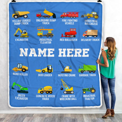 Personalized Baby Name Blanket Dump Truck Bulldozer Construction Tractor Firetruck Boy Kids Son Grandson Nephew Birthday Christmas Customized Fleece Blanket | siriusteestore