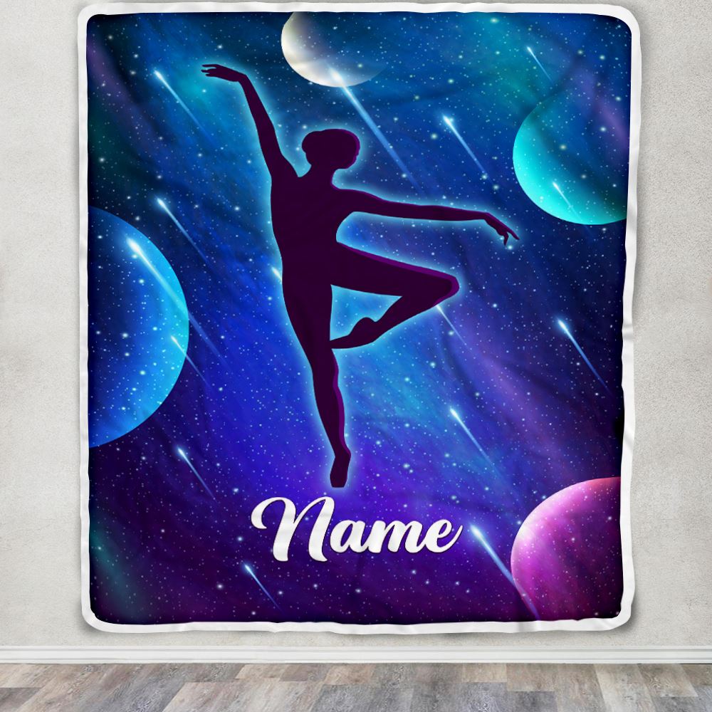 Personalized Ballet Dance Yoga Blanket Galaxy Custom With Name For Daughter Niece Granddaughter Birthday Graduation Christmas Customized Bed Fleece Blanket | siriusteestore