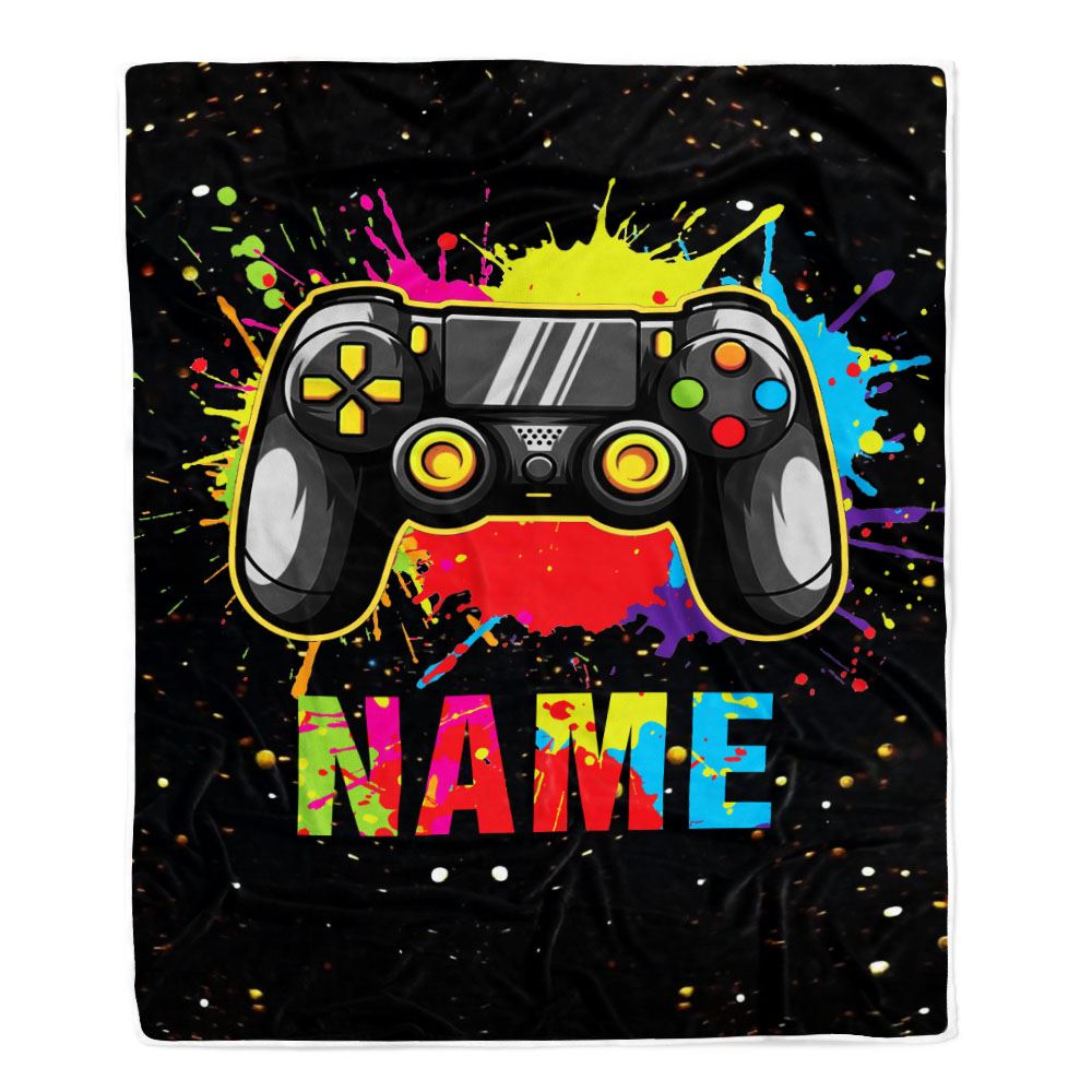 Personalized Bedding Gaming Blanket Custom Name Dark Colorful Gamer Blanket for Boys Kids Teen Son Husband Men Women Birthday Christmas Fleece Throw Blanket | siriusteestore