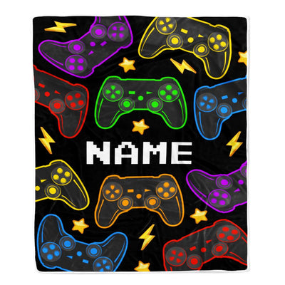 Personalized Bedding Gaming Blanket Name Dark Color Video Game Controller Gamer Blanket for Boys Kids Son Men Women Birthday Christmas Fleece Throw Blanket | siriusteestore