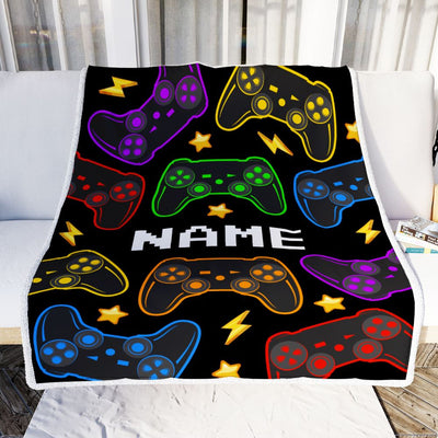 Personalized Bedding Gaming Blanket Name Dark Color Video Game Controller Gamer Blanket for Boys Kids Son Men Women Birthday Christmas Fleece Throw Blanket | siriusteestore