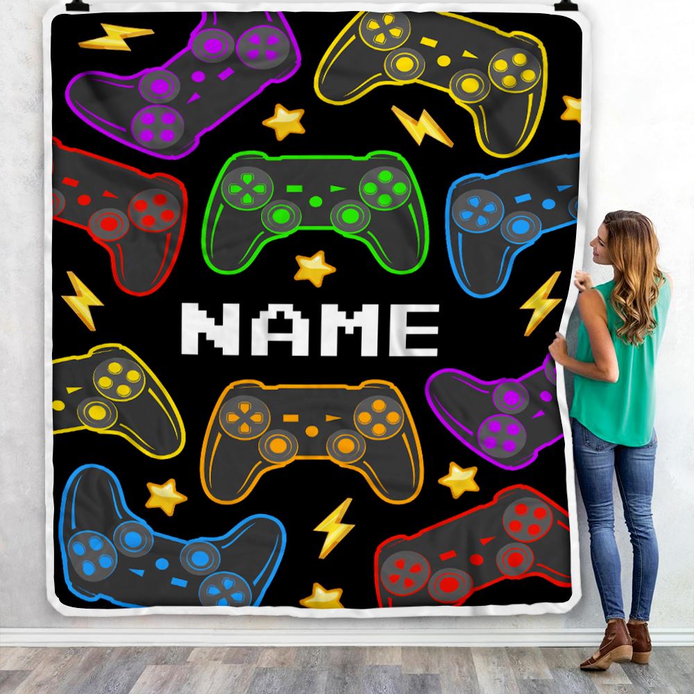 Personalized Bedding Gaming Blanket Name Dark Color Video Game Controller Gamer Blanket for Boys Kids Son Men Women Birthday Christmas Fleece Throw Blanket | siriusteestore