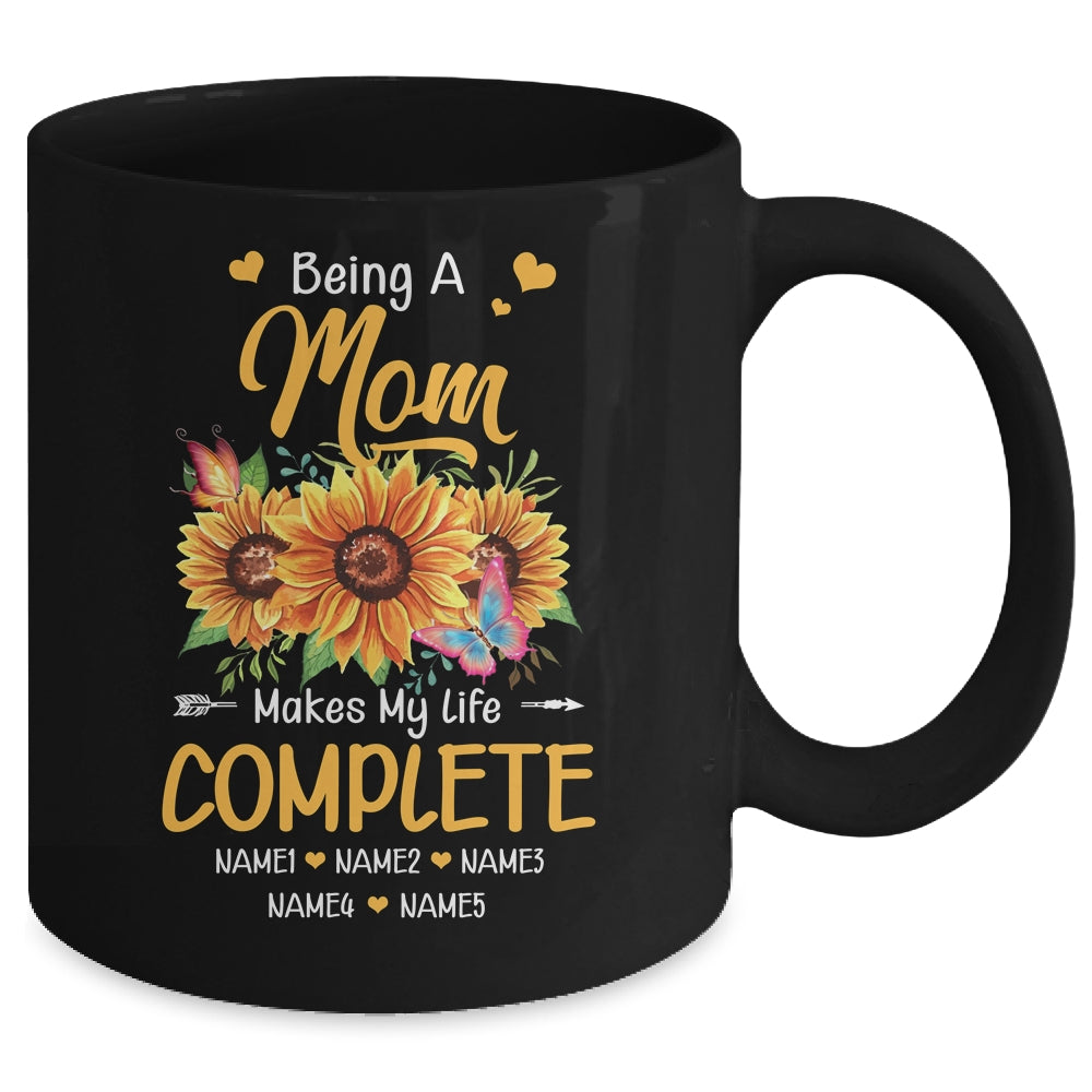 Personalized Being A Mom Makes My Life Complete Custom With Grandkids Name Mothers Day Birthday Christmas Mug | siriusteestore