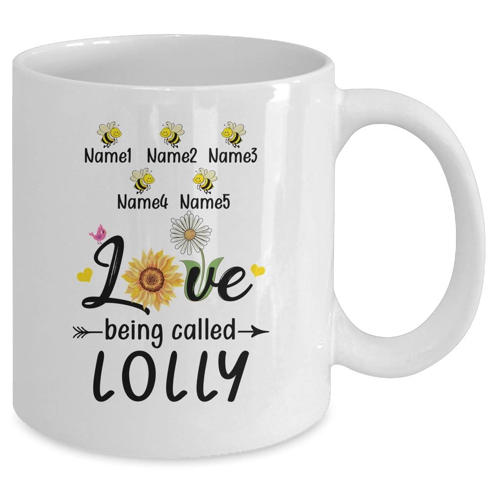 Personalized Being Called Lolly Custom With Grandkids Name Sunflower Mothers Day Birthday Christmas Mug | siriusteestore
