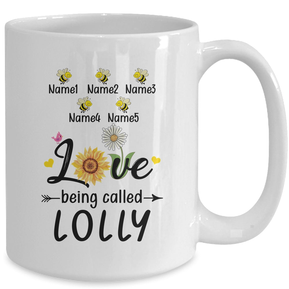 Personalized Being Called Lolly Custom With Grandkids Name Sunflower Mothers Day Birthday Christmas Mug | siriusteestore