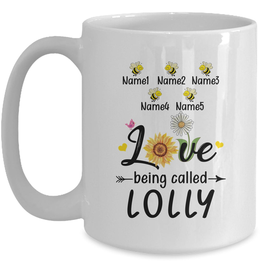 Personalized Being Called Lolly Custom With Grandkids Name Sunflower Mothers Day Birthday Christmas Mug | siriusteestore