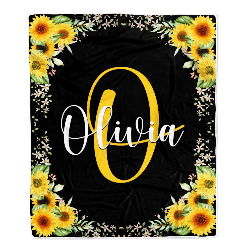Personalized Custom Baby Blanket With Name For Girls Monogra With Sunflower For Kids Daughter Granddaughter Niece Birthday Christmas Bed Fleece Throw Blanket | siriusteestore
