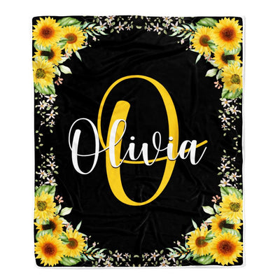 Personalized Custom Baby Blanket With Name For Girls Monogra With Sunflower For Kids Daughter Granddaughter Niece Birthday Christmas Bed Fleece Throw Blanket | siriusteestore