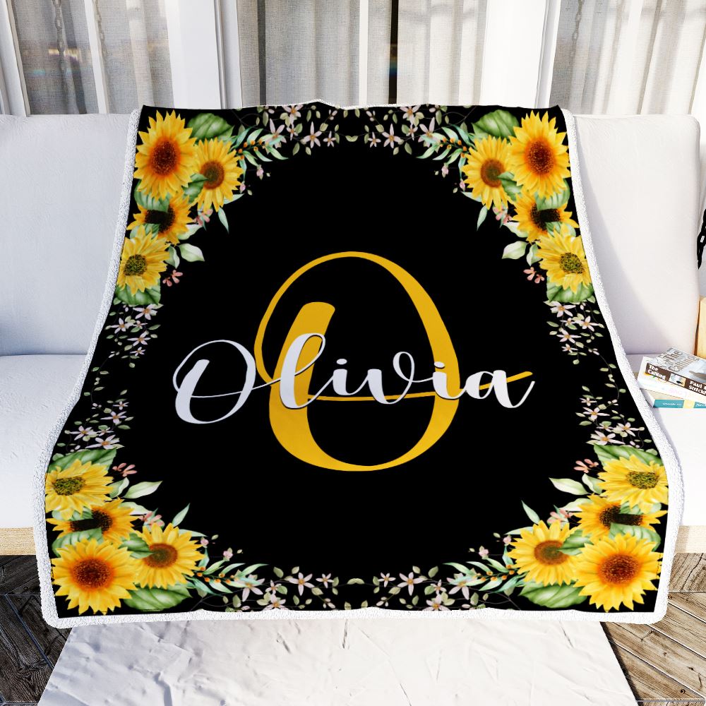 Personalized Custom Baby Blanket With Name For Girls Monogra With Sunflower For Kids Daughter Granddaughter Niece Birthday Christmas Bed Fleece Throw Blanket | siriusteestore